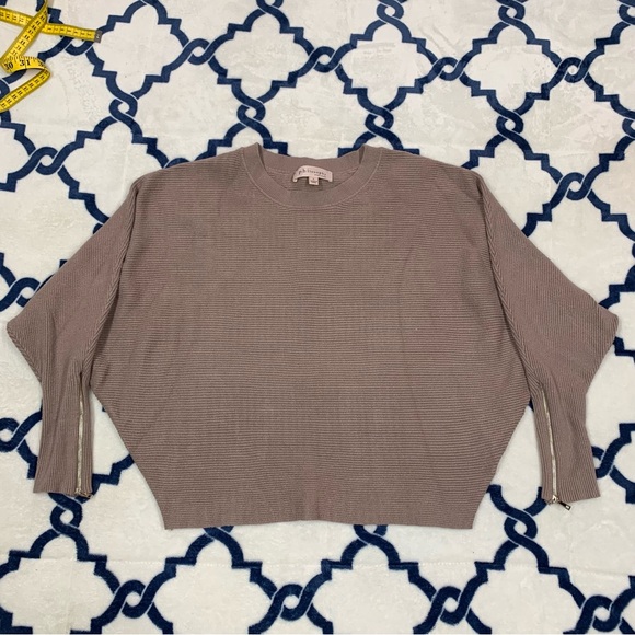 Philosophy EUC Taupe Dolman Zip Sleeve Pullover Ribbed Knit Sweater size L - Picture 3 of 11